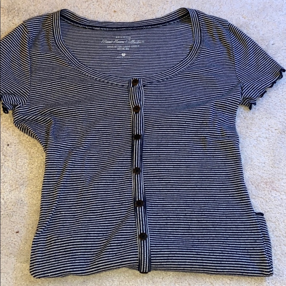 stripped button up top